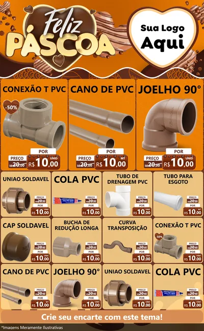 Modelo de Encarte para Encarte Grande com o tema Feliz Páscoa para Tubos e conexões