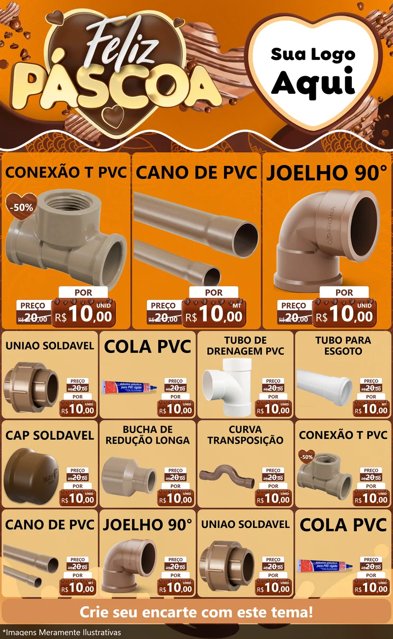 Modelo de Encarte para Encarte Grande com o tema Feliz Páscoa para Tubos e conexões
