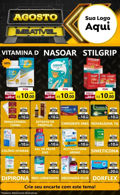 Modelo de Encarte para Encarte Grande com o tema Agosto Imbatível para Farmácia