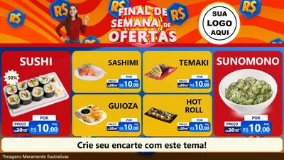 Modelo de TV para TV Horizontal com o tema Final de Semana de Ofertas para Comida japonesa
