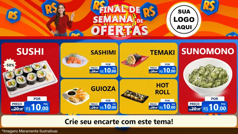 Modelo de TV para TV Horizontal com o tema Final de Semana de Ofertas para Comida japonesa