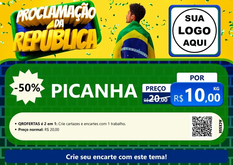 Modelo de Cartaz para Cartaz A4 Horizontal com o tema Proclamação da República para Açougue