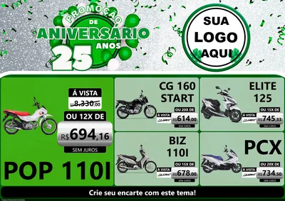 Modelo de Encarte para Encarte A4 Horizontal com o tema Promoção de Aniversário - 25 Anos para Concessionaria de Motos