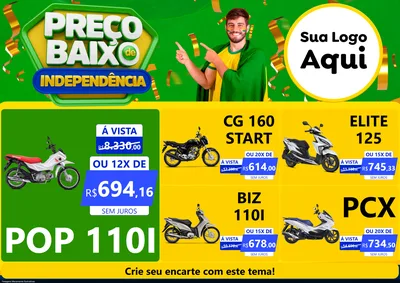 Modelo de Encarte para Encarte A4 Horizontal com o tema Preço Baixo de Independência para Concessionaria de Motos