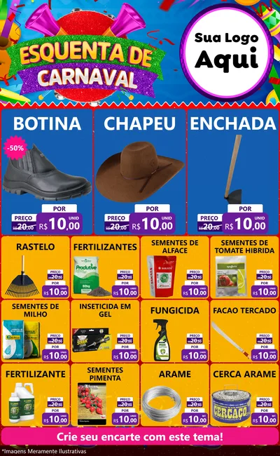 Modelo de Encarte para Encarte Grande com o tema Esquenta de Carnaval para Agropecuária
