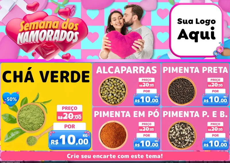 Modelo de Encarte para Encarte A4 Horizontal com o tema Semana dos Namorados para Produtos Naturais