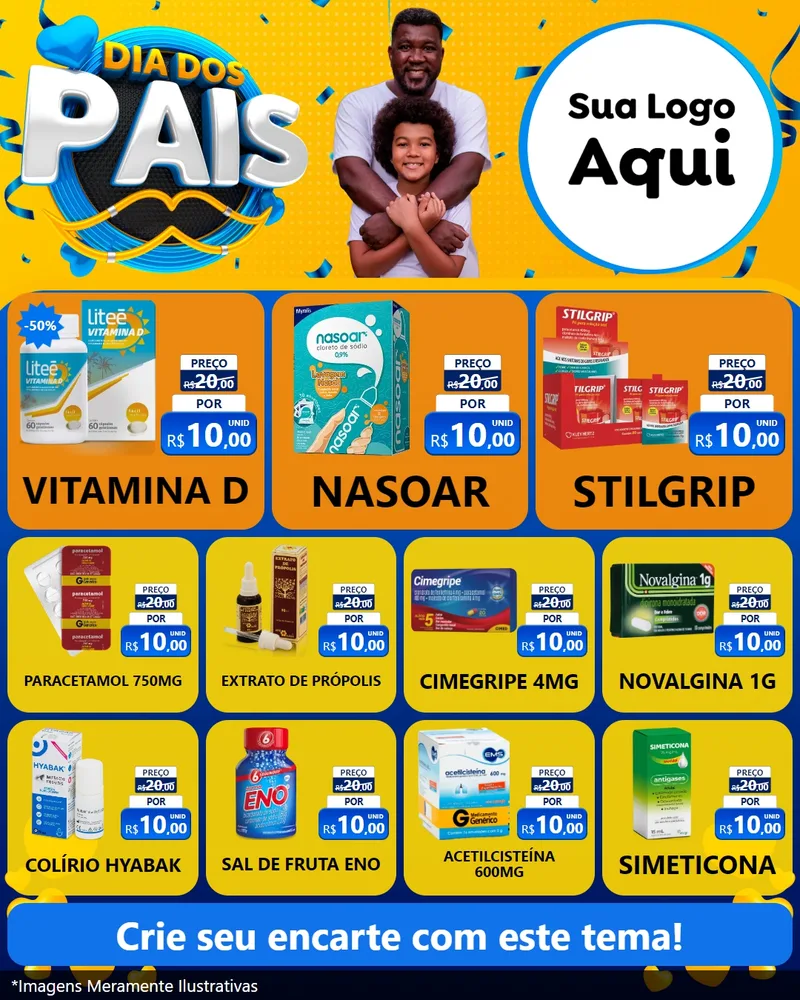 Modelo de Rede Social para Feed Instagram com o tema Dia dos Pais para Farmácia