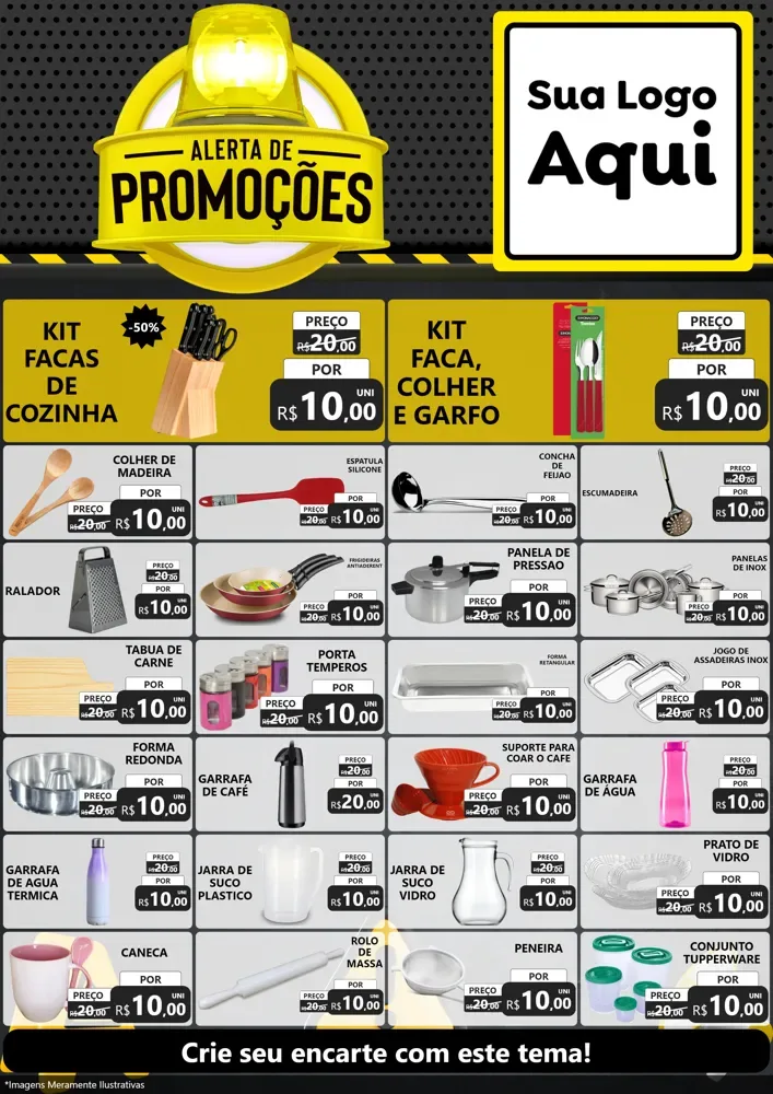 Modelo de Encarte para Encarte A4 Vertical com o tema Alerta de Promoções para Utilidades Domésticas