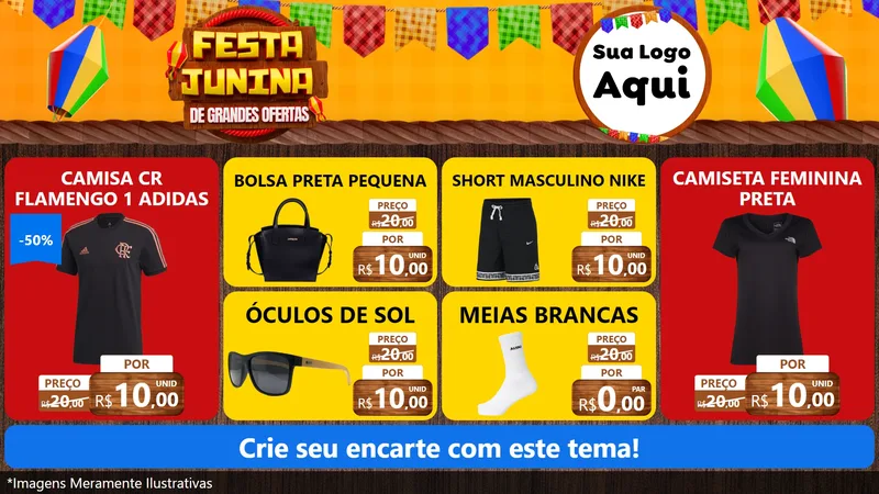 Modelo de TV para TV Horizontal com o tema Festa Junina de Grandes Ofertas para Roupas e acessórios