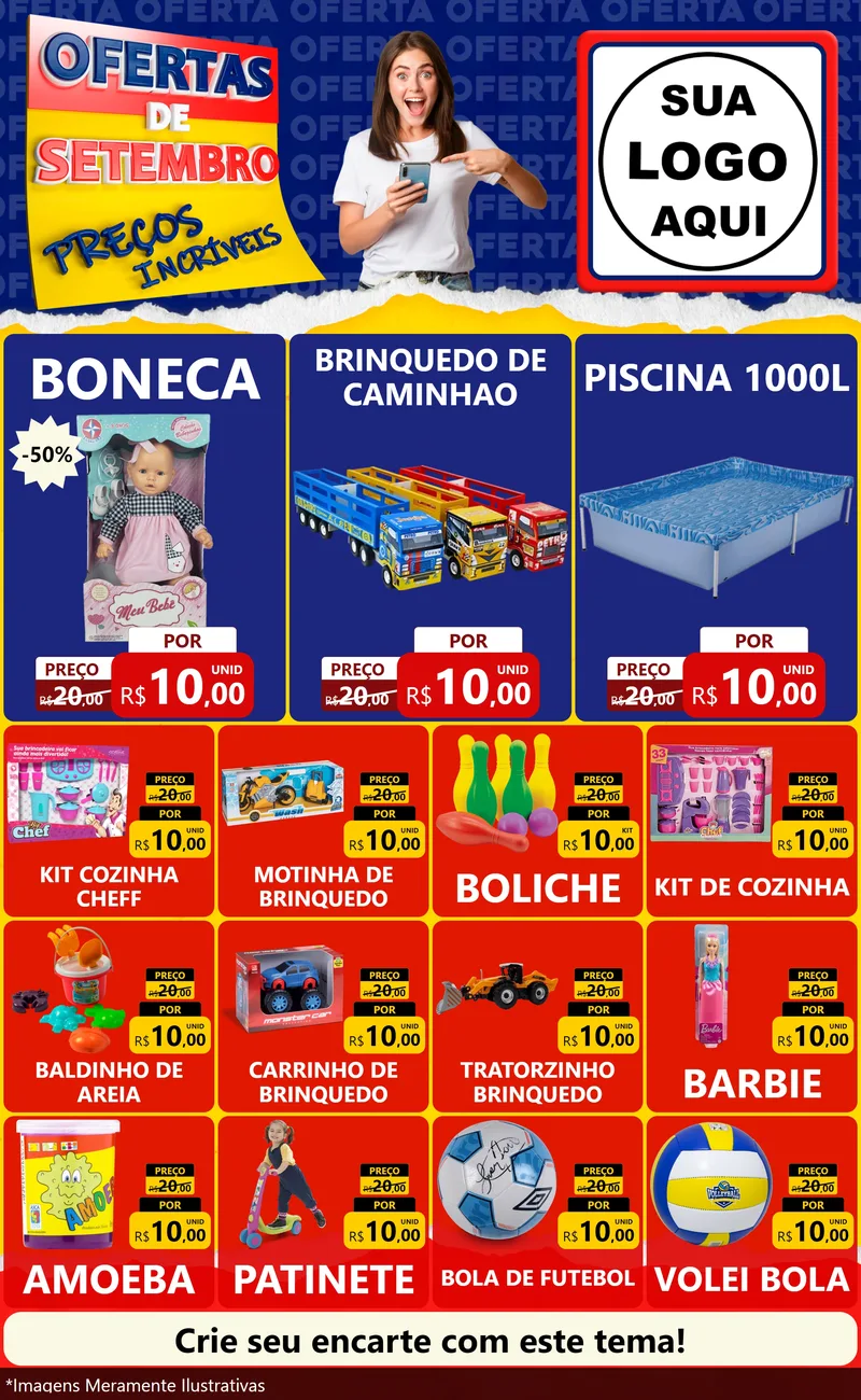 Modelo de Encarte para Encarte Grande com o tema Ofertas de Setembro - Preços Incríveis para Brinquedos