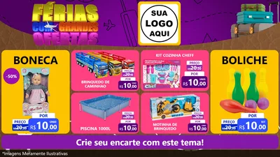 Modelo de TV para TV Horizontal com o tema Férias com Grandes Ofertas para Brinquedos