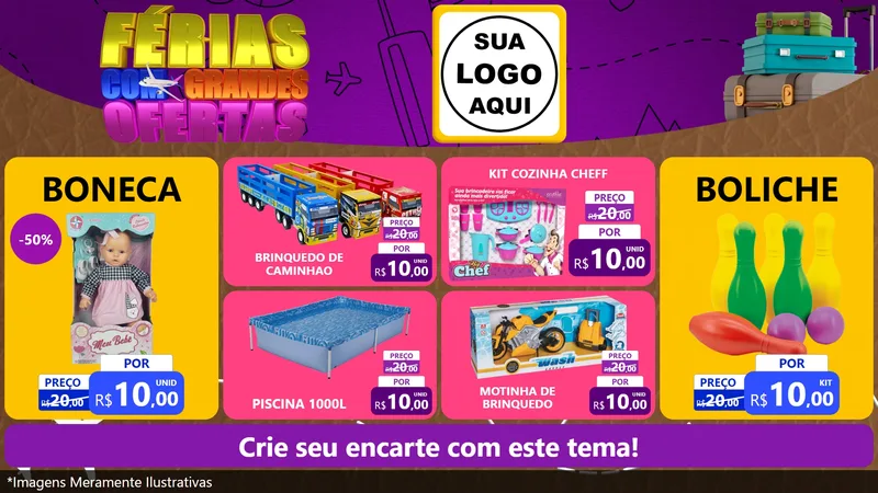 Modelo de TV para TV Horizontal com o tema Férias com Grandes Ofertas para Brinquedos