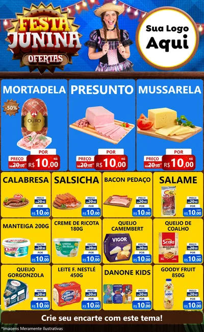 Modelo de Encarte para Encarte Grande com o tema Festa Junina Ofertas para Frios e Laticínios