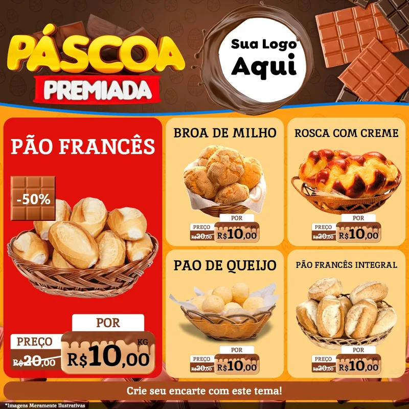 Modelo de Rede Social para Feed Facebook com o tema Páscoa Premiada para Padaria