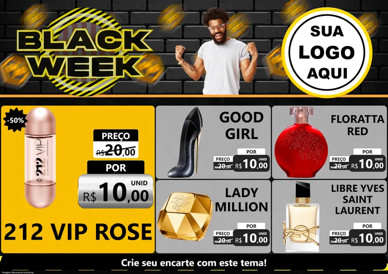 Modelo de Encarte para Encarte A4 Horizontal com o tema Black Week para Perfumes