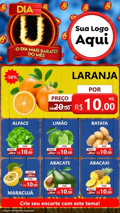 Modelo de Rede Social para Stories com o tema Dia U - O Dia Mais Barato Do Mês para Hortifrúti