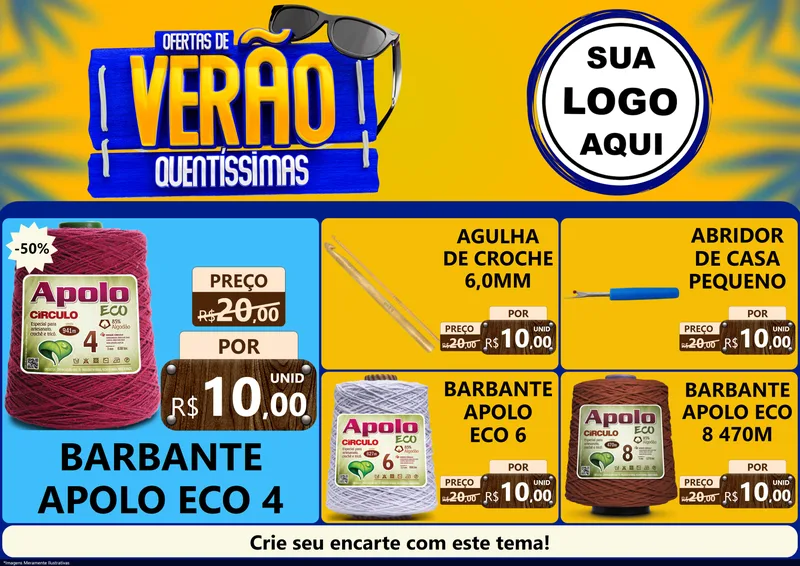 Modelo de Encarte para Encarte A4 Horizontal com o tema Ofertas de Verão Quentíssimas para Armarinho e Aviamentos