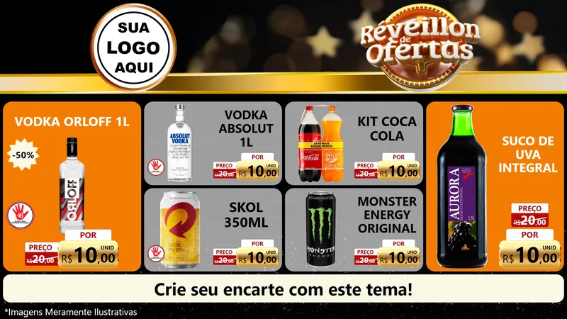 Modelo de TV para TV Horizontal com o tema Réveillon de Ofertas para Distribuidora de bebidas