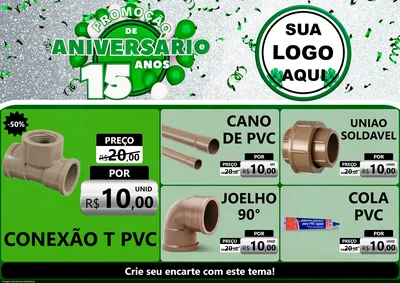 Modelo de Encarte para Encarte A4 Horizontal com o tema Promoção de Aniversário - 15 Anos para Tubos e conexões