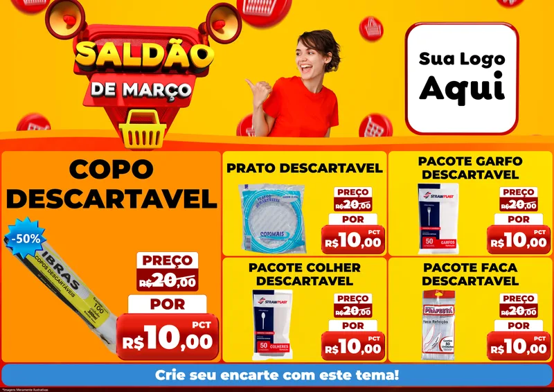 Modelo de Encarte para Encarte A4 Horizontal com o tema Saldão de Março para Embalagens
