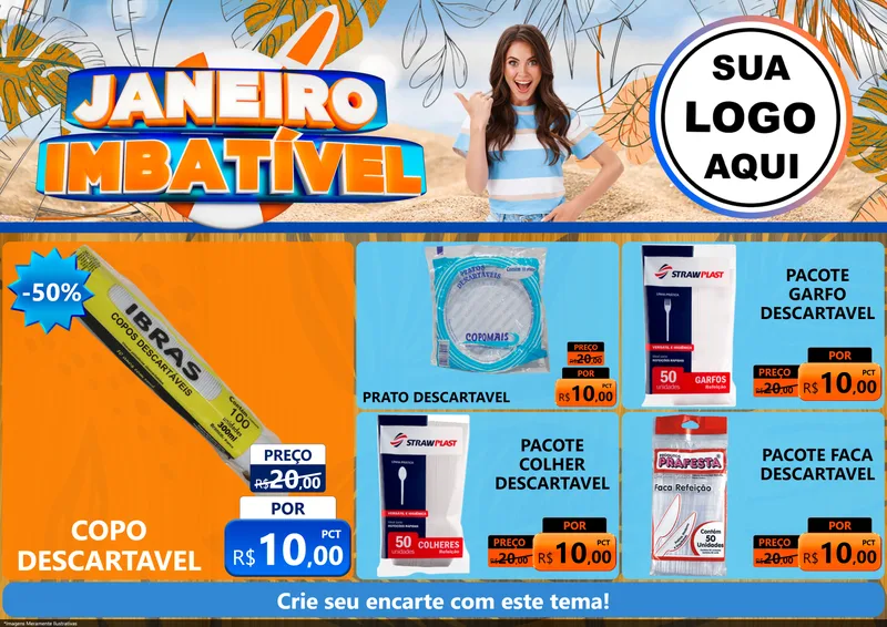 Modelo de Encarte para Encarte A4 Horizontal com o tema Janeiro Imbatível para Embalagens