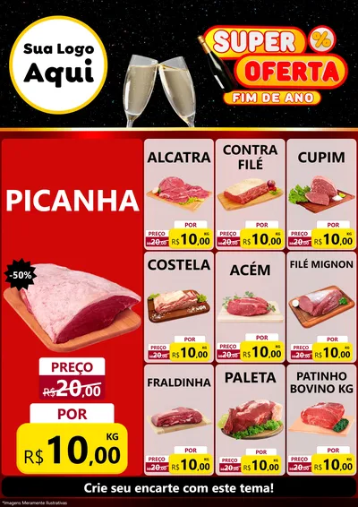 Modelo de Encarte para Encarte A4 Vertical com o tema Super Oferta Fim de Ano para Açougue