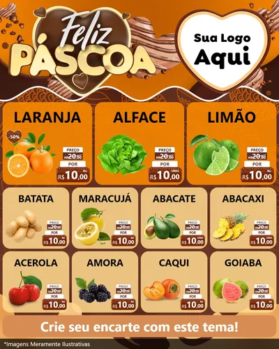 Modelo de Rede Social para Feed Instagram com o tema Feliz Páscoa para Hortifrúti