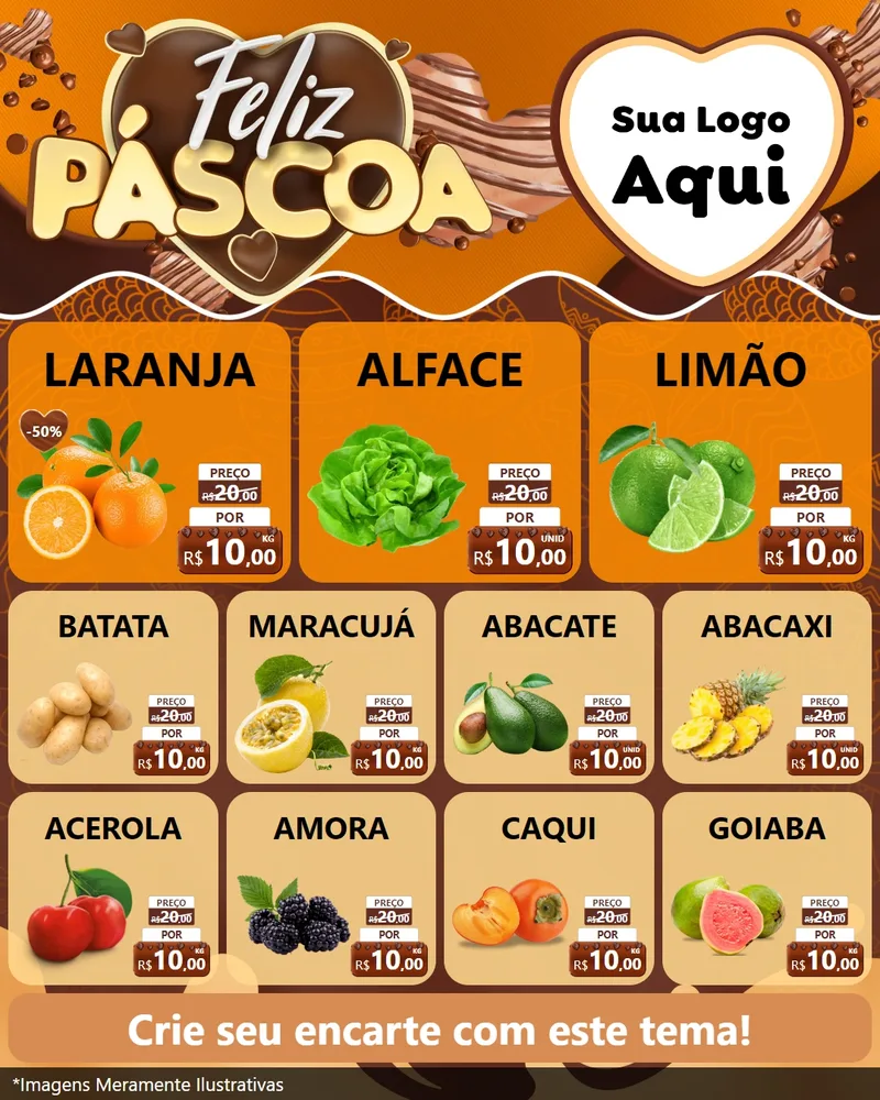 Modelo de Rede Social para Feed Instagram com o tema Feliz Páscoa para Hortifrúti