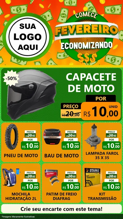 Modelo de Rede Social para Stories com o tema Comece Fevereiro Economizando para Moto peças
