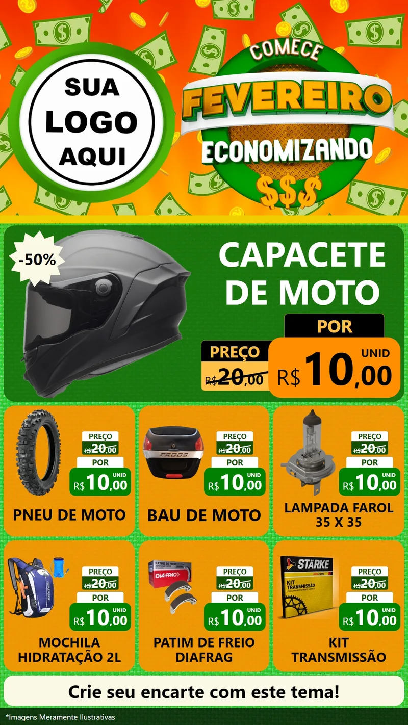 Modelo de Rede Social para Stories com o tema Comece Fevereiro Economizando para Moto peças