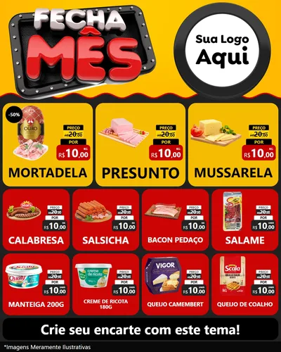 Modelo de Rede Social para Feed Instagram com o tema Fecha Mês para Frios e Laticínios