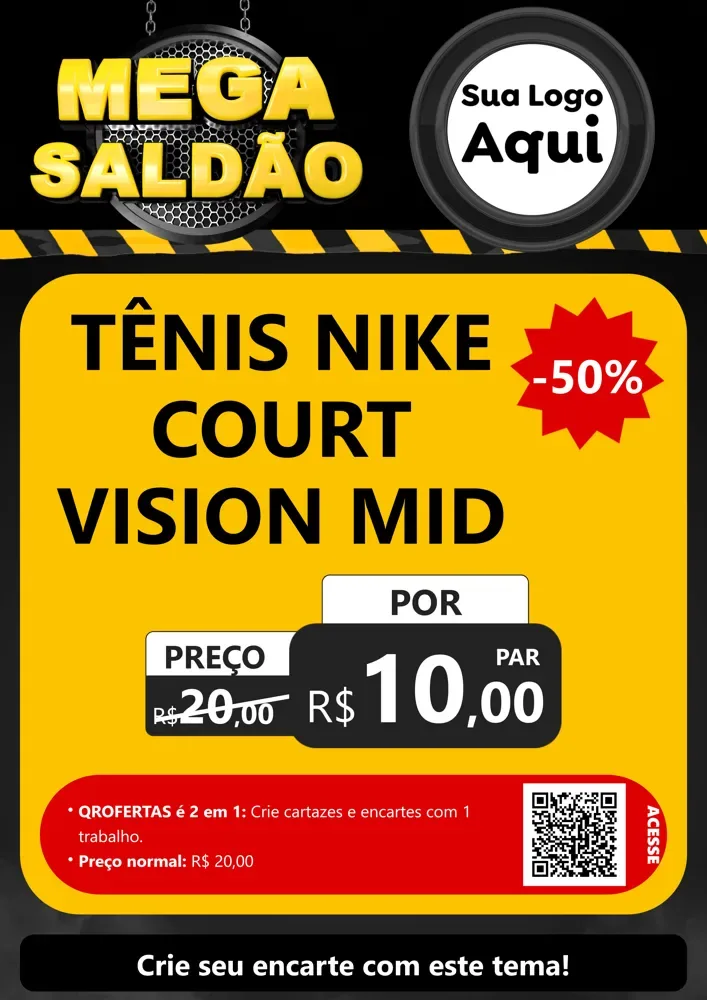 Modelo de Cartaz para Cartaz A4 Vertical com o tema Mega Saldão para Calçados