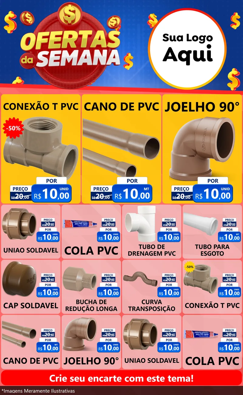 Modelo de Encarte para Encarte Grande com o tema Ofertas Da Semana para Tubos e conexões