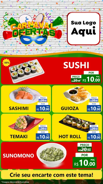 Modelo de TV para TV Vertical com o tema Carnaval de Ofertas para Comida japonesa