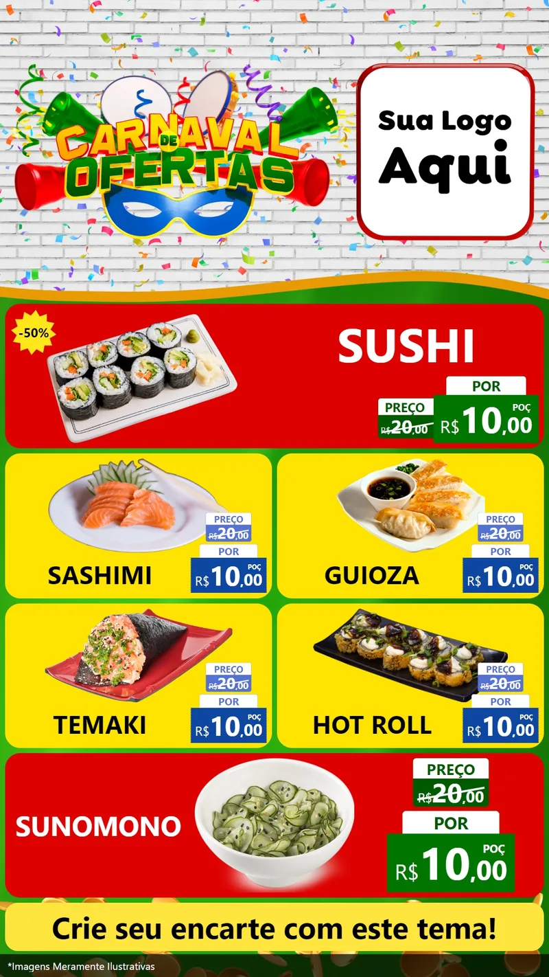 Modelo de TV para TV Vertical com o tema Carnaval de Ofertas para Comida japonesa