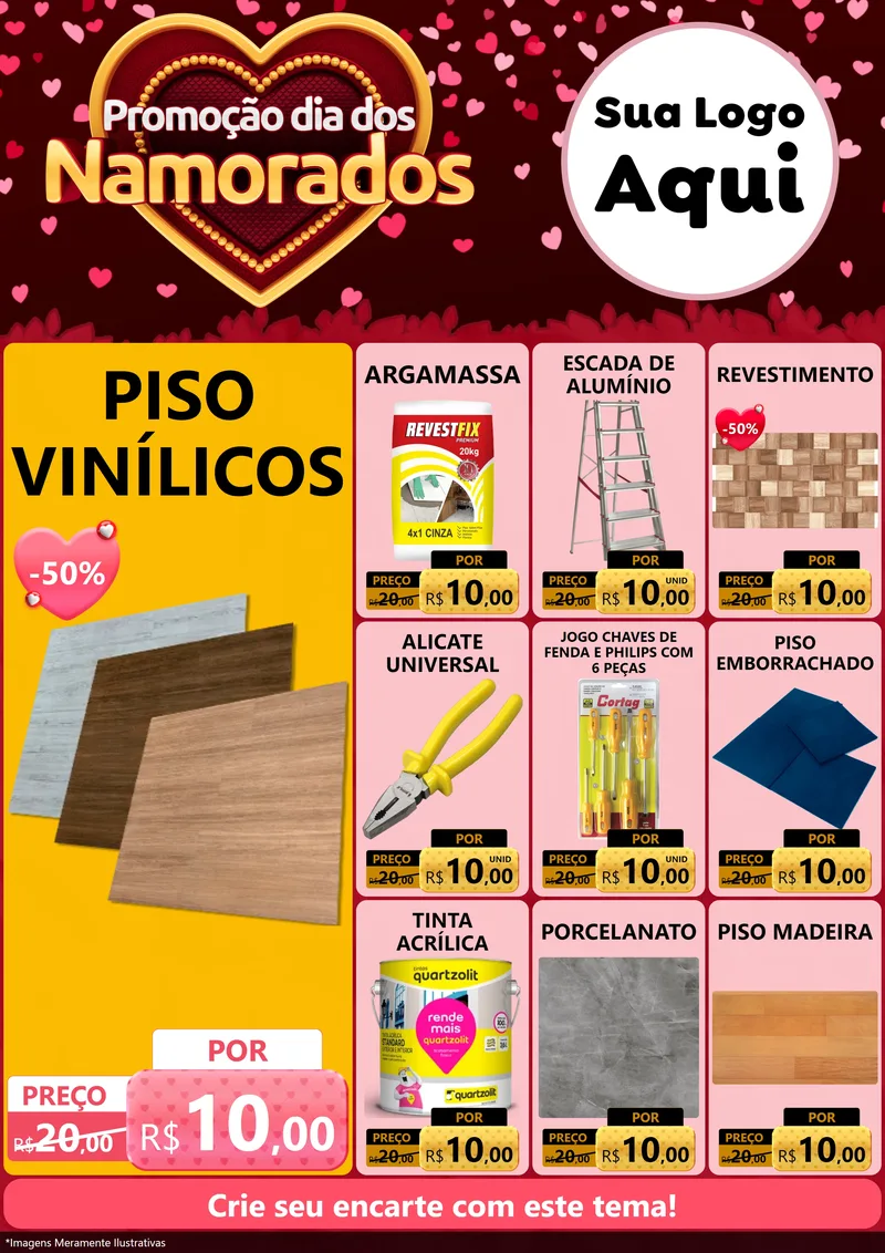 Modelo de Encarte para Encarte A4 Vertical com o tema Promoção Dia Dos Namorados para Material para Construção