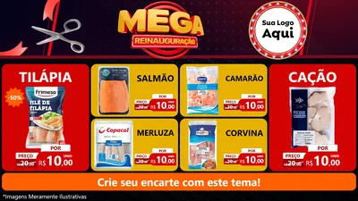 Modelo de TV para TV Horizontal com o tema Mega Reinauguração para Peixaria