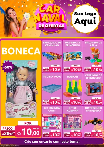 Modelo de Encarte para Encarte A4 Vertical com o tema Carnaval de Ofertas para Brinquedos