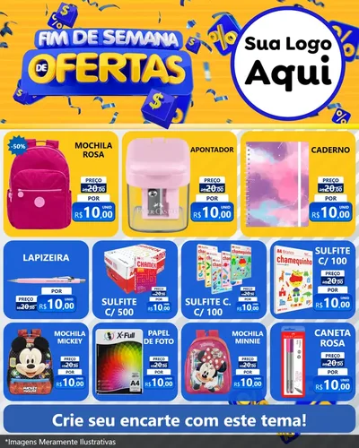 Modelo de Rede Social para Feed Instagram com o tema Fim de Semana de Ofertas para Papelaria