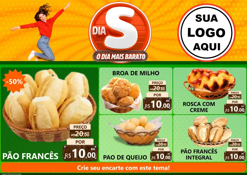 Modelo de Encarte para Encarte A4 Horizontal com o tema Dia S - O Dia Mais Barato para Padaria