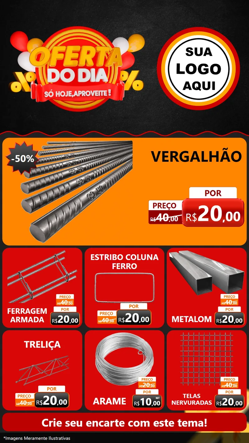 Modelo de Rede Social para Stories com o tema Oferta do Dia - Só hoje, Aproveite! para Ferragens