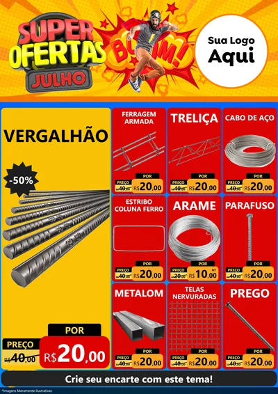 Modelo de Encarte para Encarte A4 Vertical com o tema Super Ofertas Julho para Ferragens
