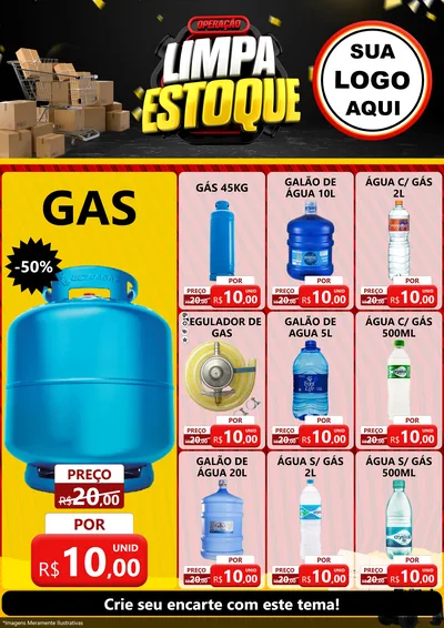 Modelo de Encarte para Encarte A4 Vertical com o tema Operação Limpa Estoque para Água e gás