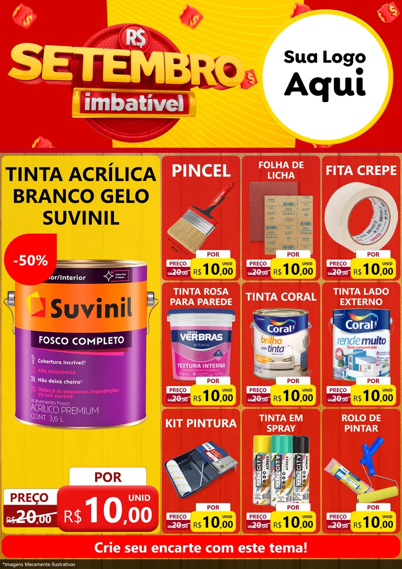 Modelo de Encarte para Encarte A4 Vertical com o tema Setembro Imbatível para Tintas e Ferramentas