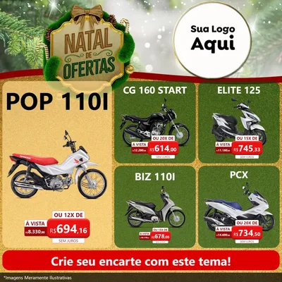 Modelo de Rede Social para Feed Facebook com o tema Ofertas de Natal para Concessionaria de Motos
