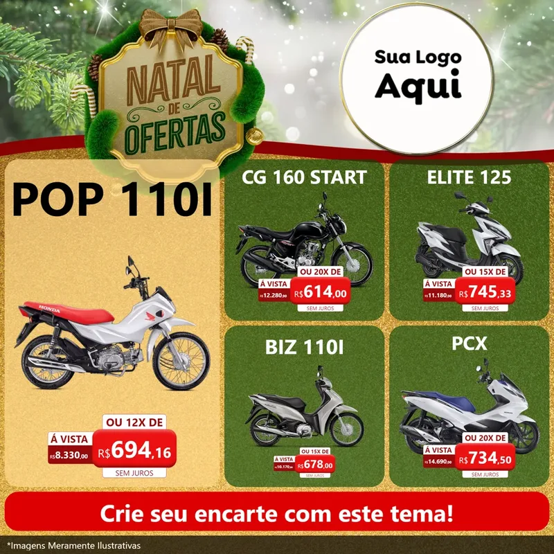 Modelo de Rede Social para Feed Facebook com o tema Ofertas de Natal para Concessionaria de Motos