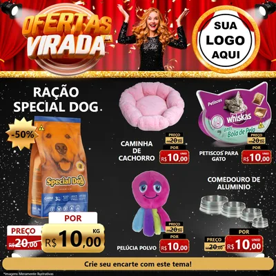 Modelo de Rede Social para Feed Facebook com o tema Ofertas da Virada para Pet Shop