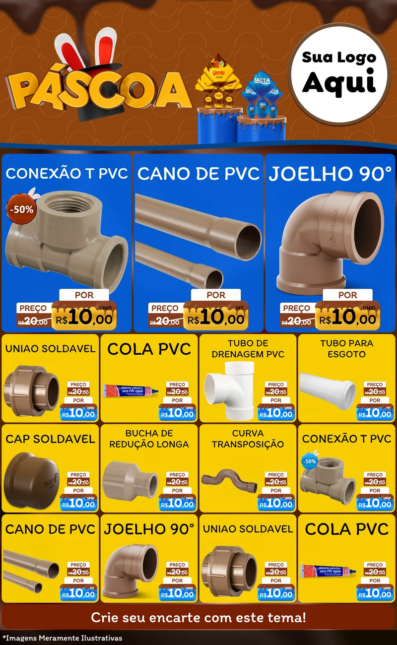 Modelo de Encarte para Encarte Grande com o tema Páscoa para Tubos e conexões