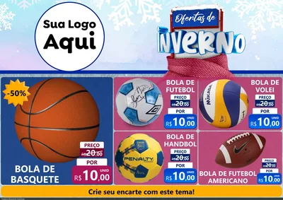 Modelo de Encarte para Encarte A4 Horizontal com o tema Ofertas de Inverno para Artigos Esportivos