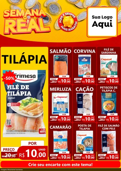 Modelo de Encarte para Encarte A4 Vertical com o tema Semana do Real para Peixaria